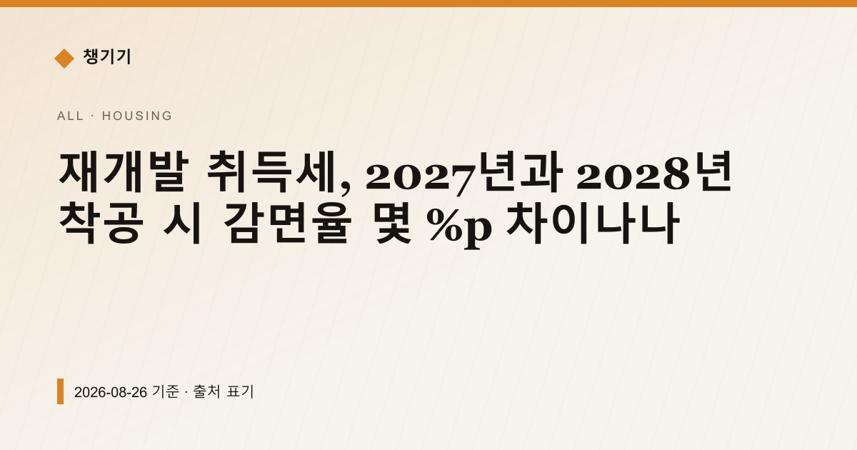 재개발 취득세, 2027년과 2028년 착공 시 감면율 몇 %p 차이나나 — 주거·전월세 안내 이미지
