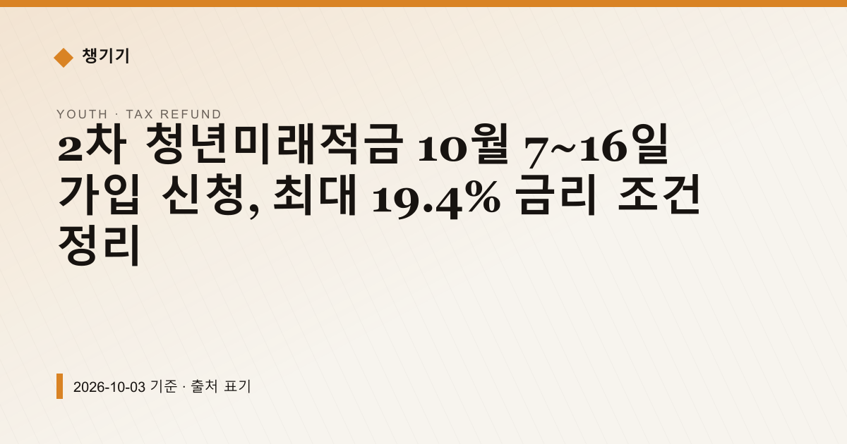 2차 청년미래적금 10월 7~16일 가입 신청, 최대 19.4% 금리 조건 정리 — 세금·환급 안내 이미지